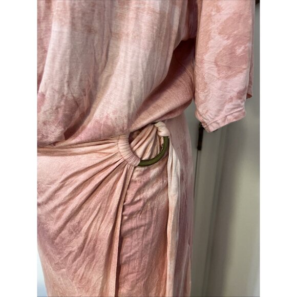 FREE PEOPLE Alyssa Wrap Dress Medium Earth Pink Tie Dye Maxi Knit - Picture 3 of 11
